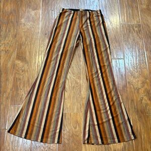 Brown Striped Flared Pants